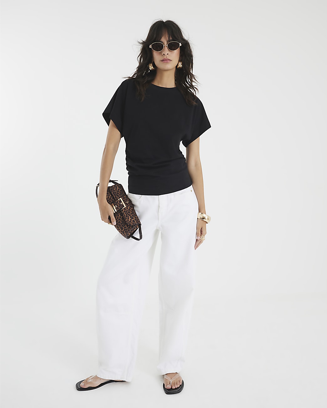 Ruched Side Kimono Sleeve T-shirt