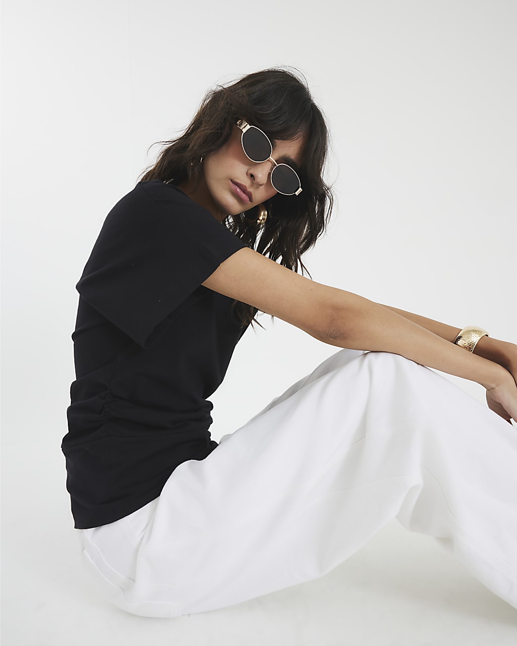 Ruched Side Kimono Sleeve T-shirt