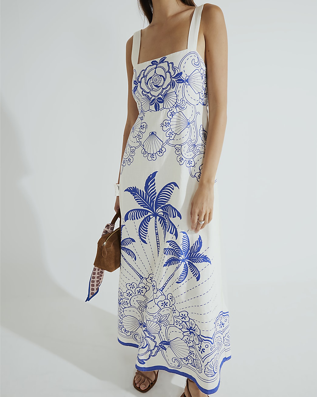 Blue Palm Print Maxi Dress