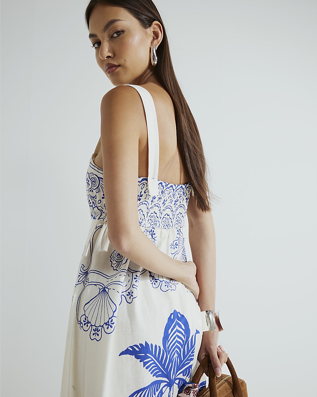 Blue Palm Print Maxi Dress