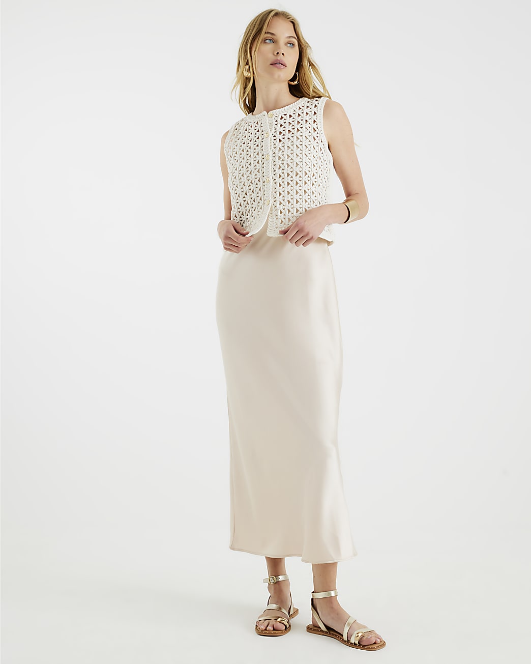 Crochet Waistcoat Hybrid Midi Dress