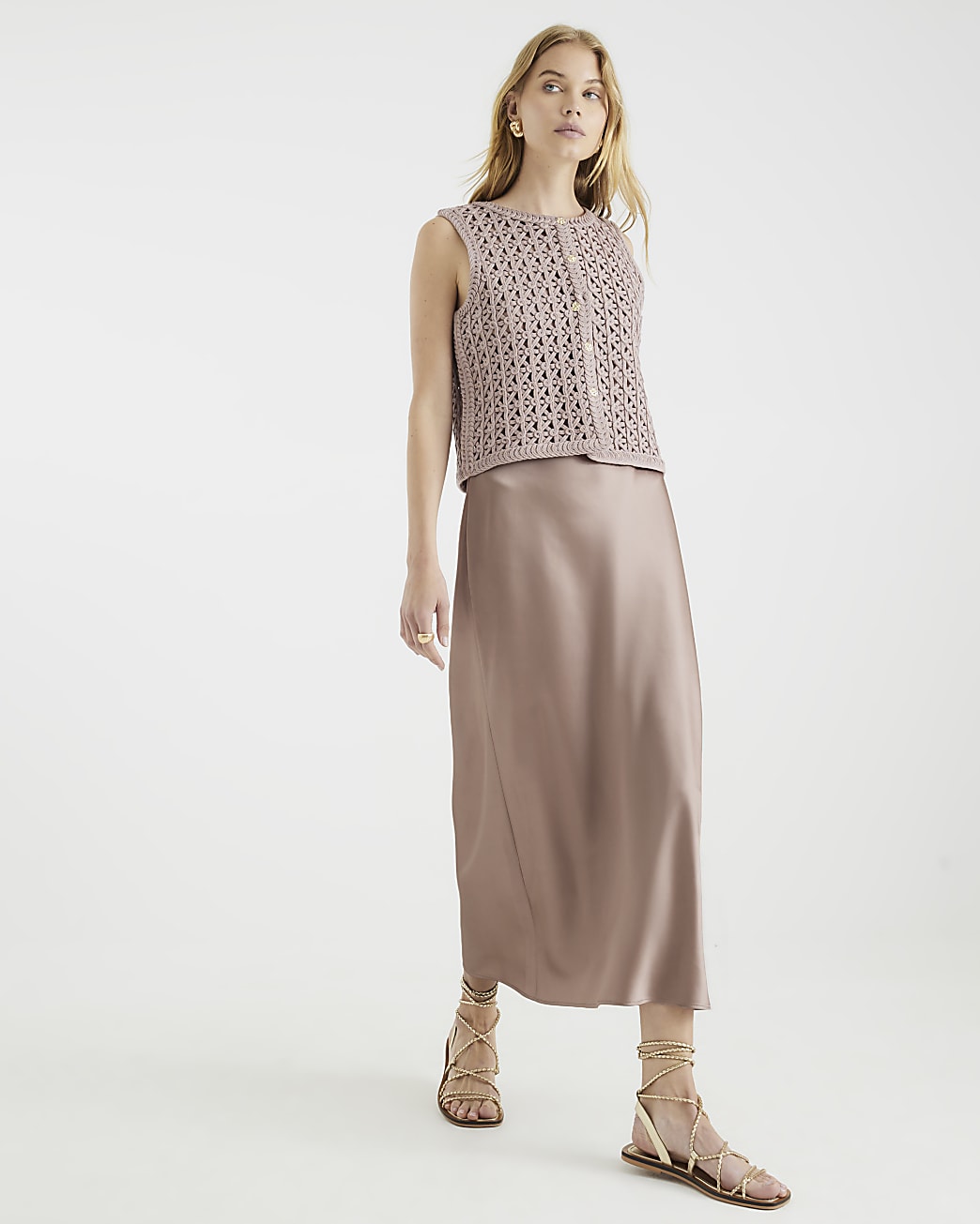 Crochet Waistcoat Hybrid Midi Dress