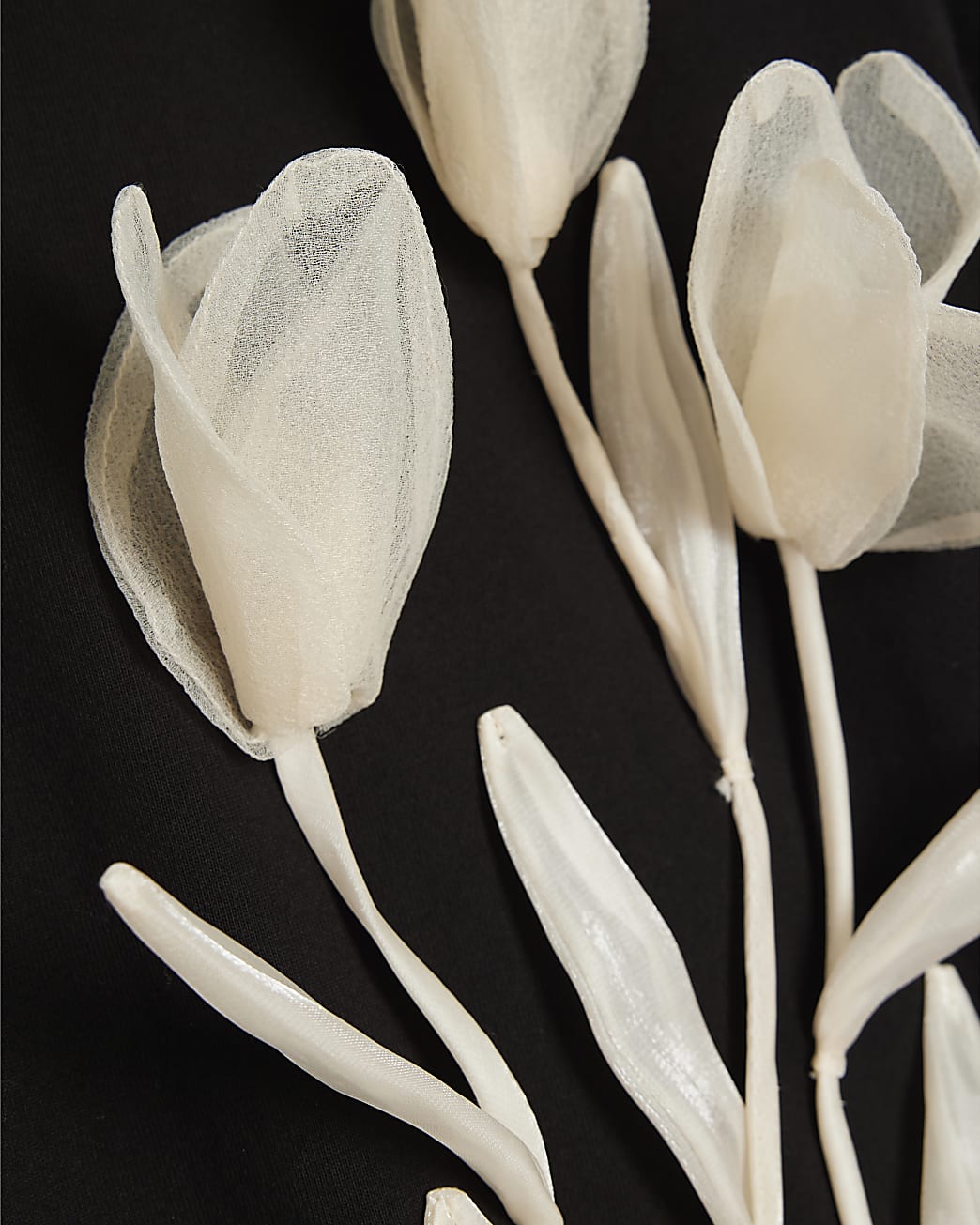 Eerie Black T.shirt with Delicate Organza Blooms