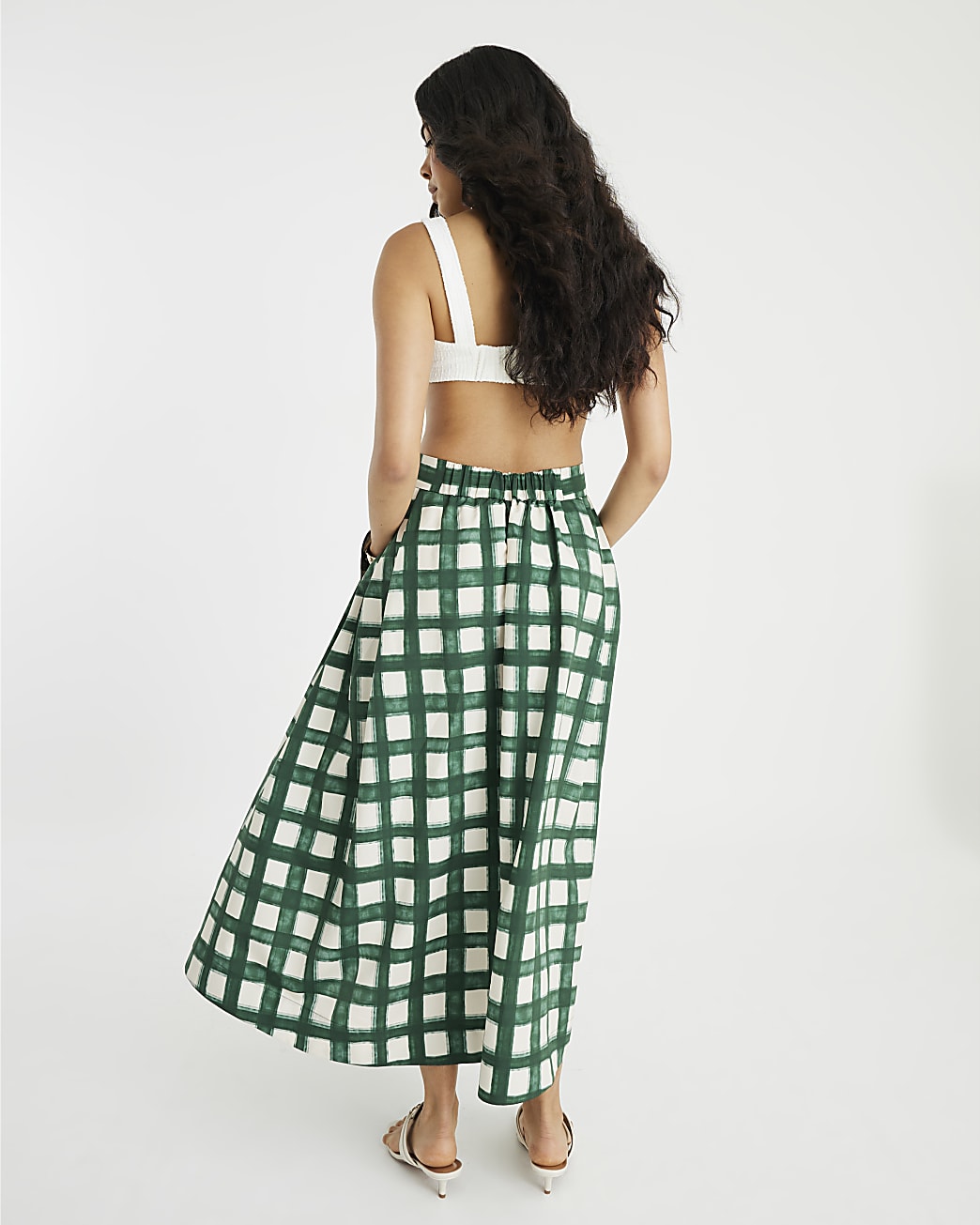 Emerald Plaid Midi Skirt