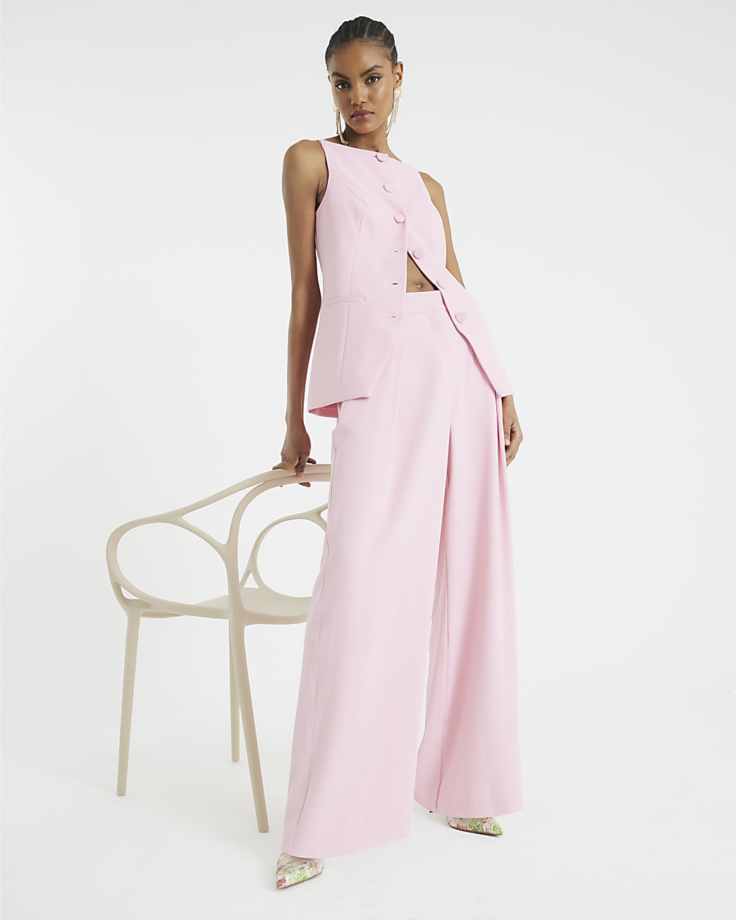 Pale Pink Wide Leg Trousers
