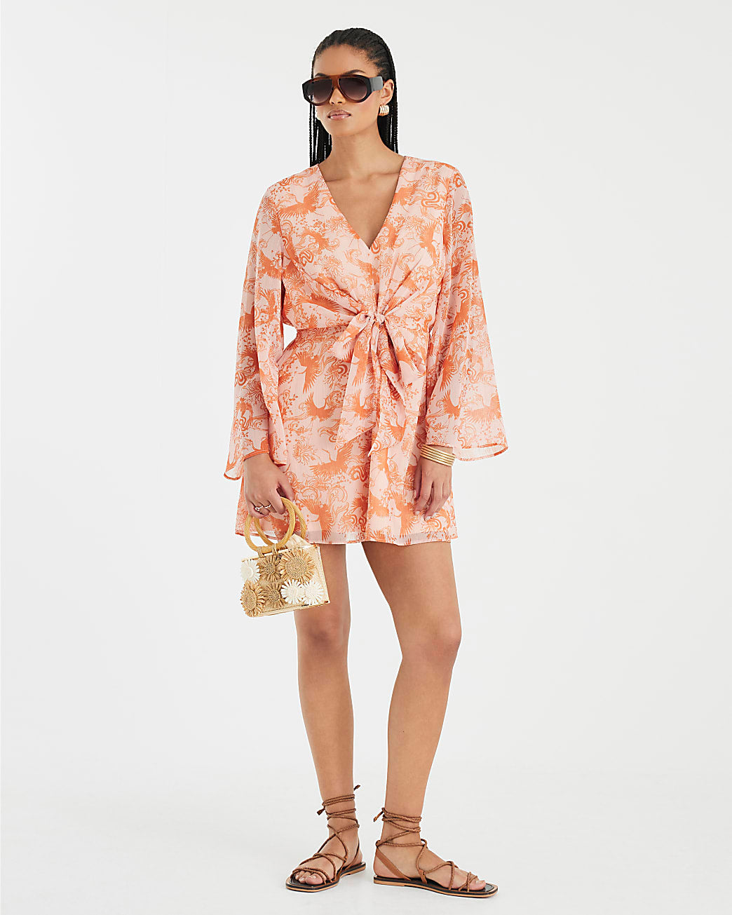 Long Sleeve Tie Front Mini Dress