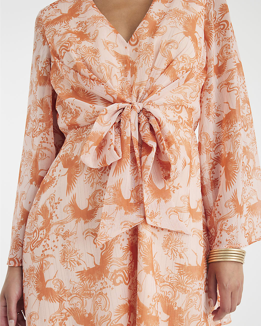 Long Sleeve Tie Front Mini Dress