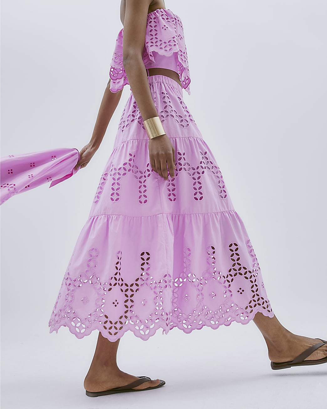 Pink Lavender Cutwork Midi Skirt