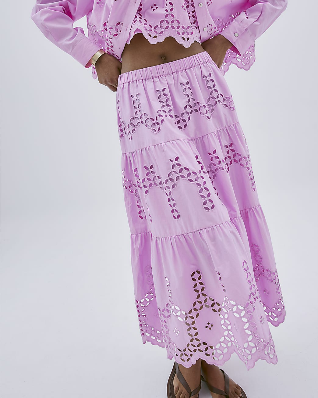 Pink Lavender Cutwork Midi Skirt