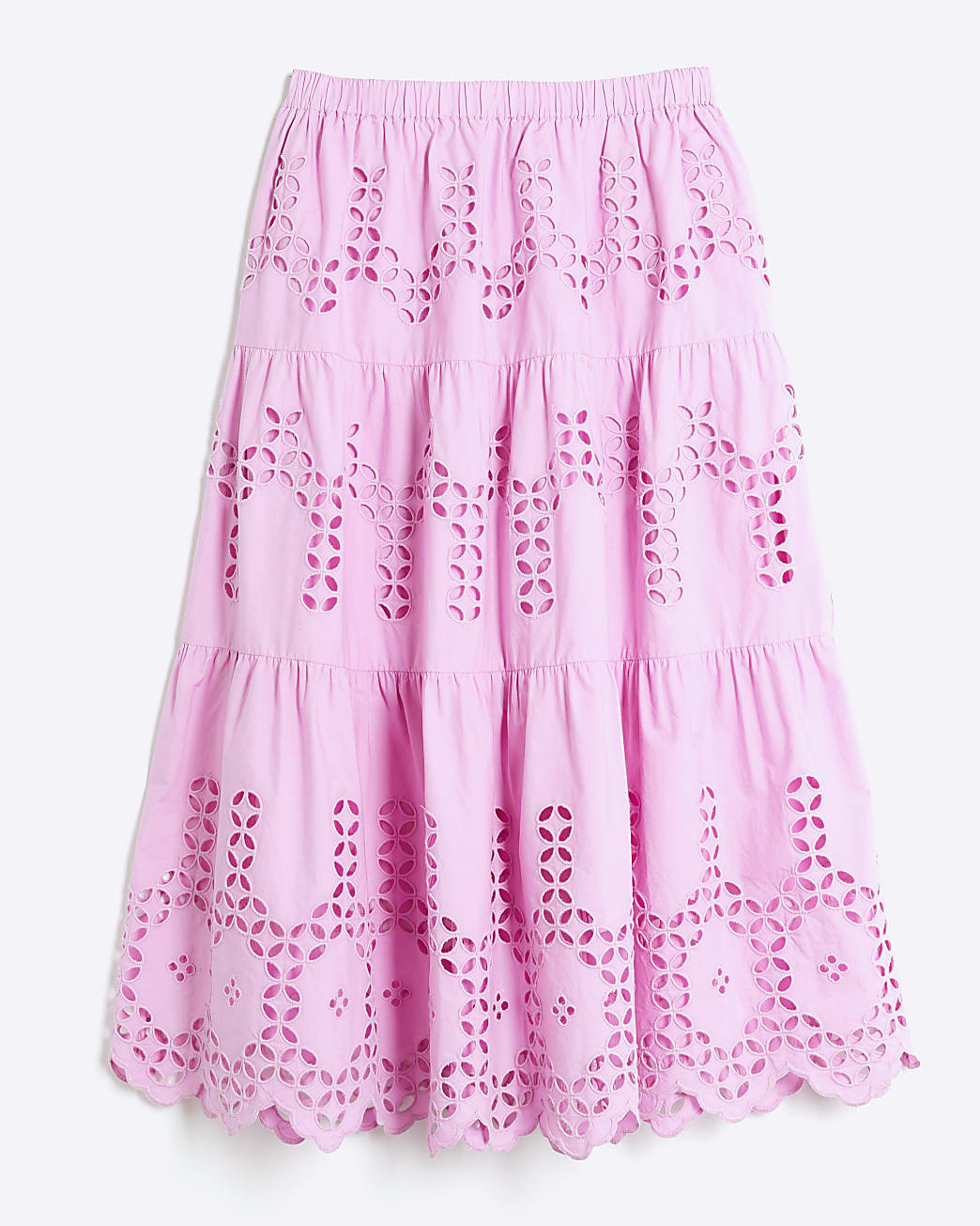 Pink Lavender Cutwork Midi Skirt