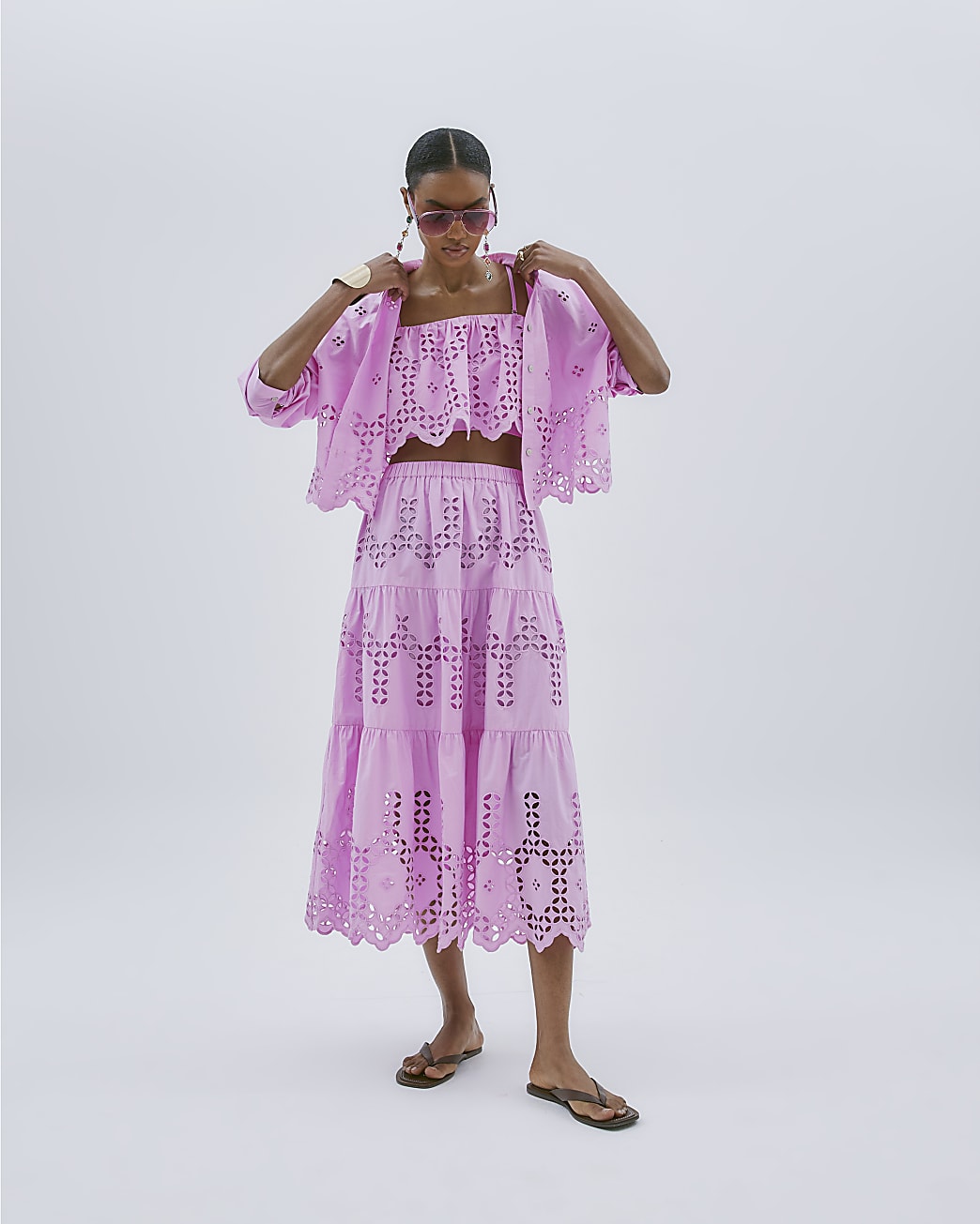 Pink Lavender Long Sleeve Cropped Shirt