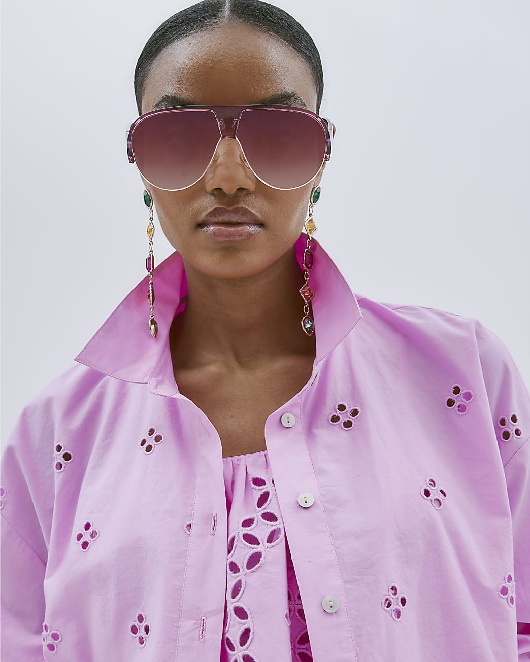Pink Lavender Long Sleeve Cropped Shirt