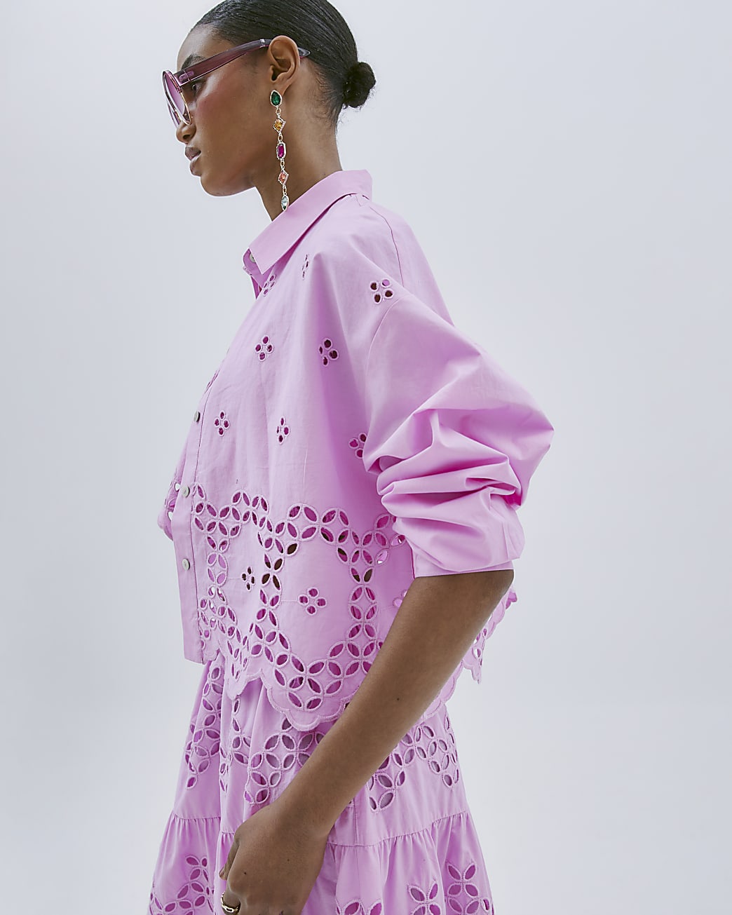 Pink Lavender Long Sleeve Cropped Shirt