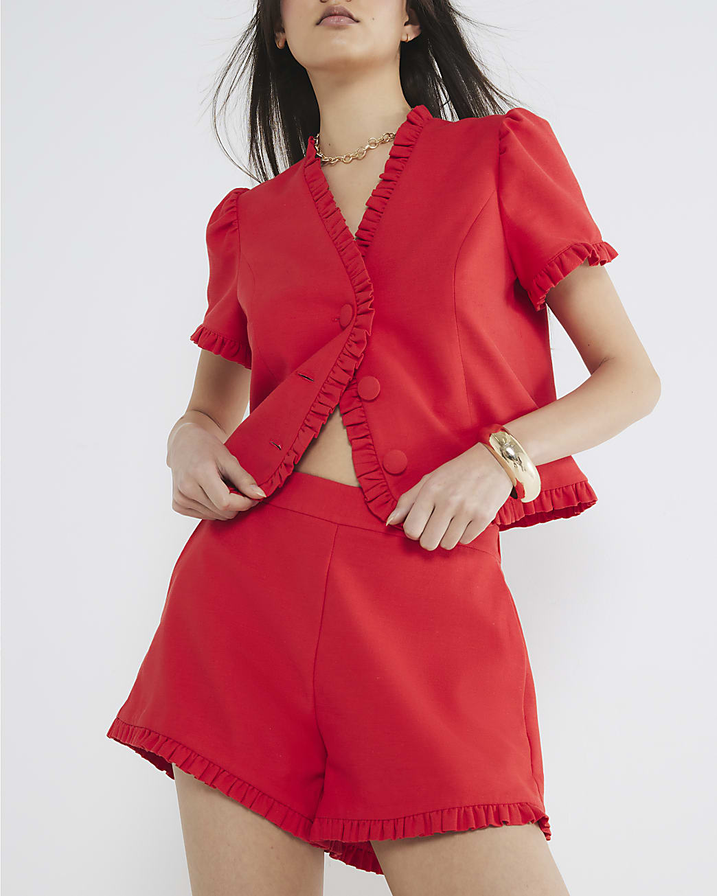 Linen Blend Frill Tailored Shorts