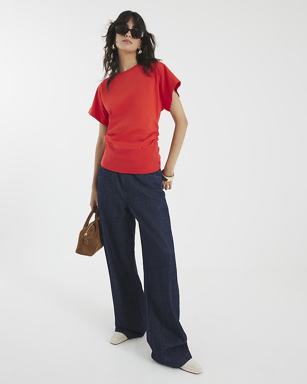 Ruched Side Kimono Sleeve T-shirt