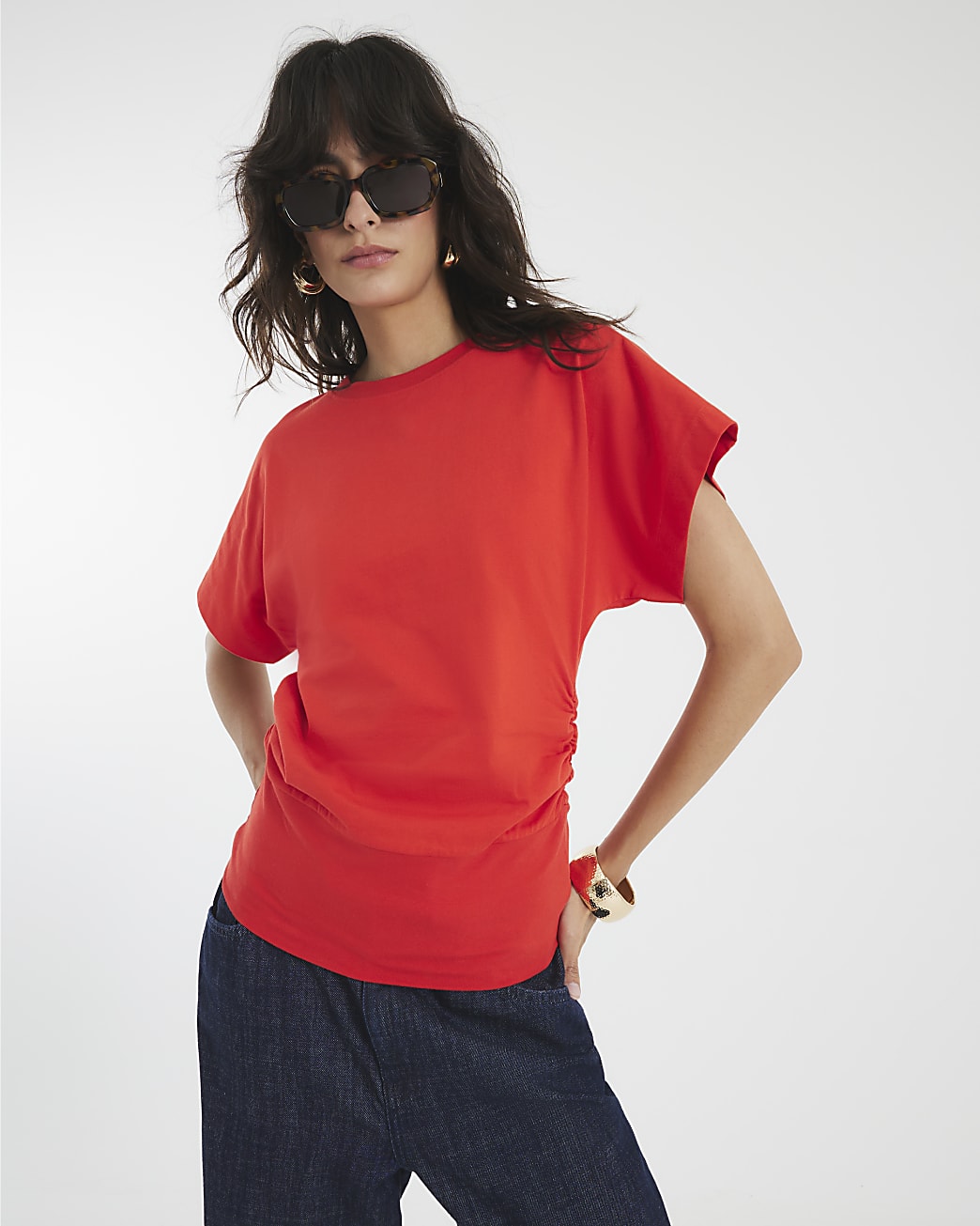 Ruched Side Kimono Sleeve T-shirt