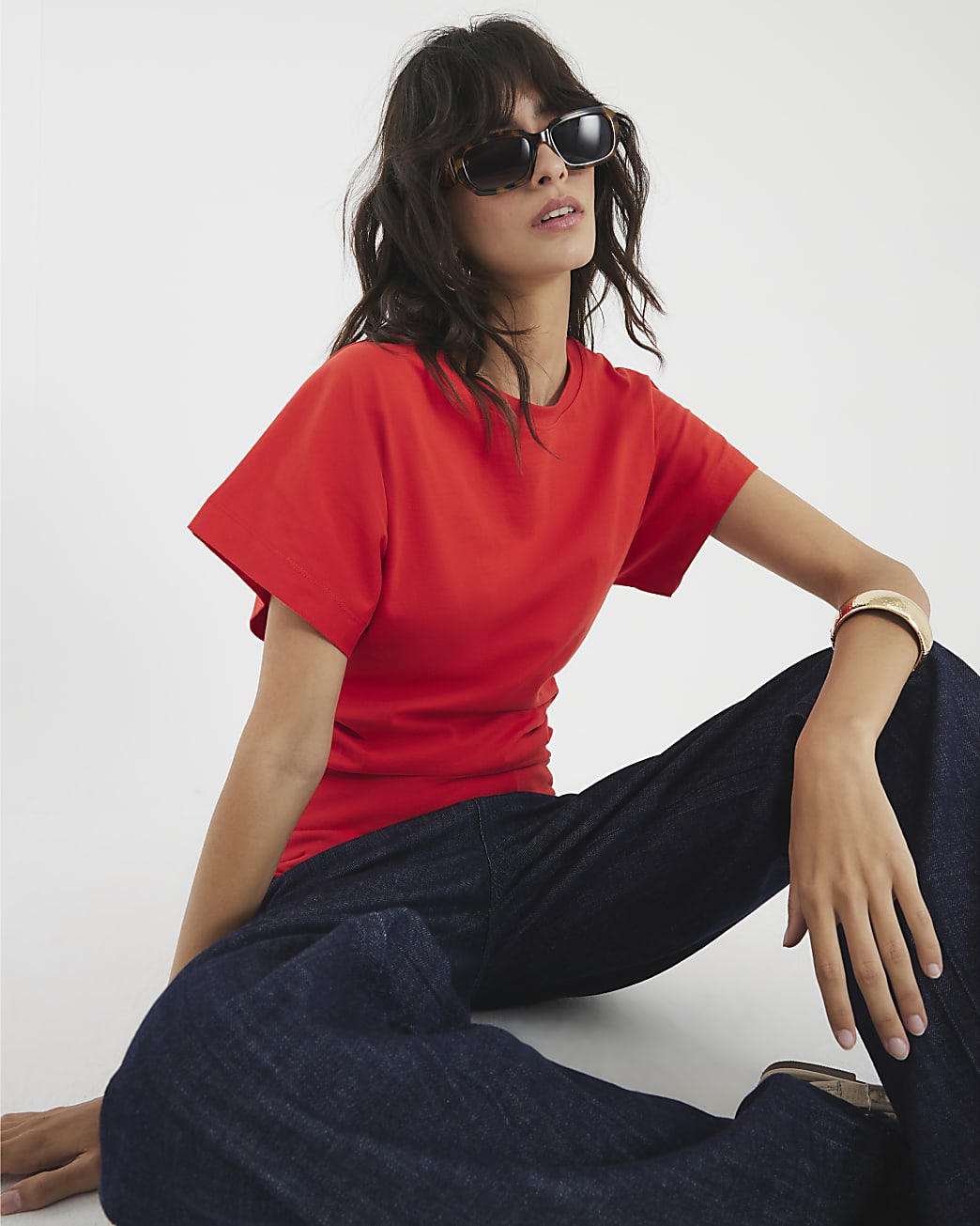 Ruched Side Kimono Sleeve T-shirt