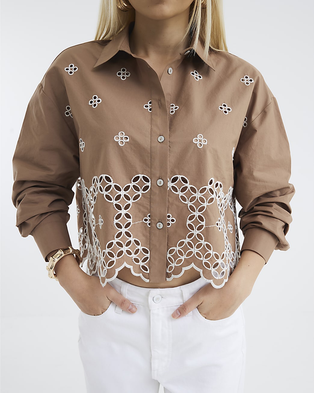Van Dyke Brown Long Sleeve Cropped Shirt