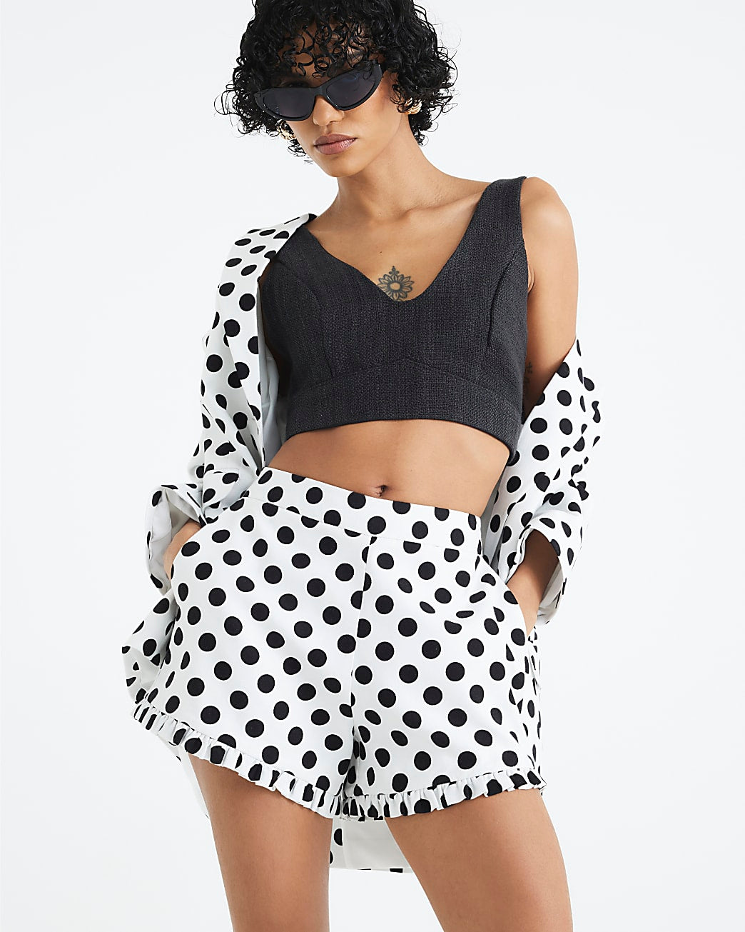 Linen Blend Polka Dot Tailored Shorts