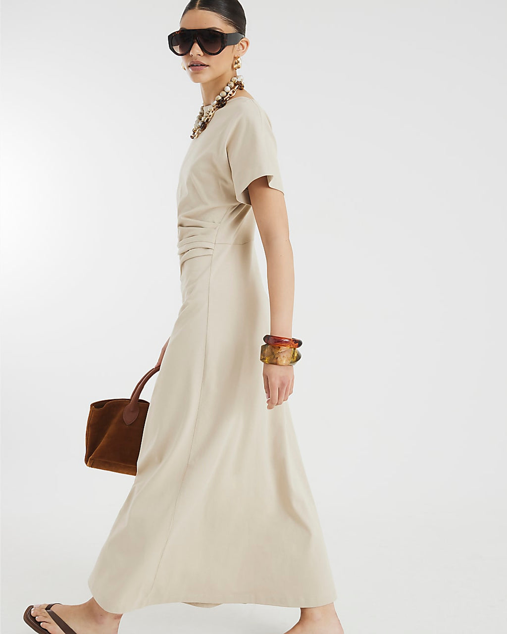 Short Sleeve Drape Side Midi Dress