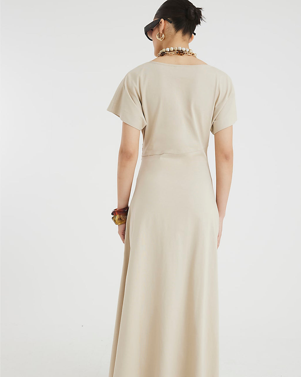 Short Sleeve Drape Side Midi Dress
