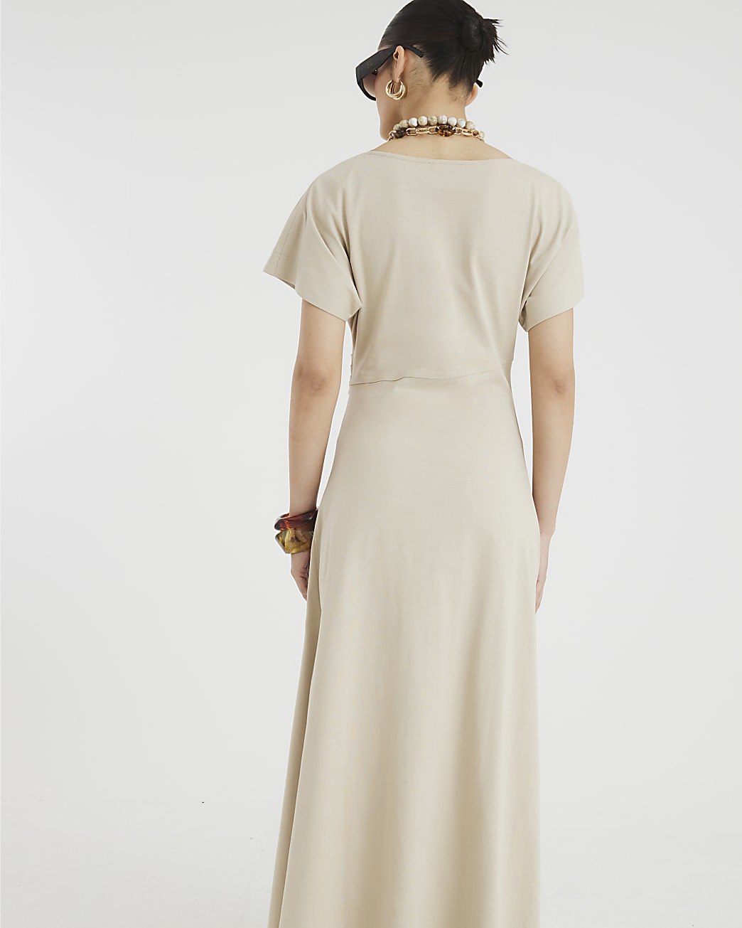 Short Sleeve Drape Side Midi Dress
