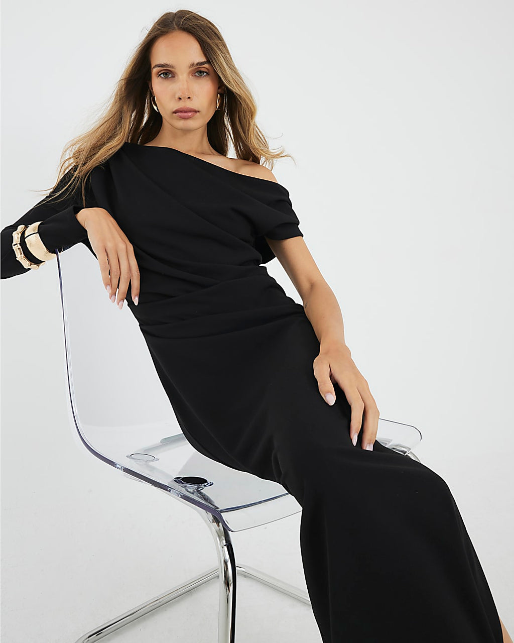 Asymmetrical Draped Maxi Dress