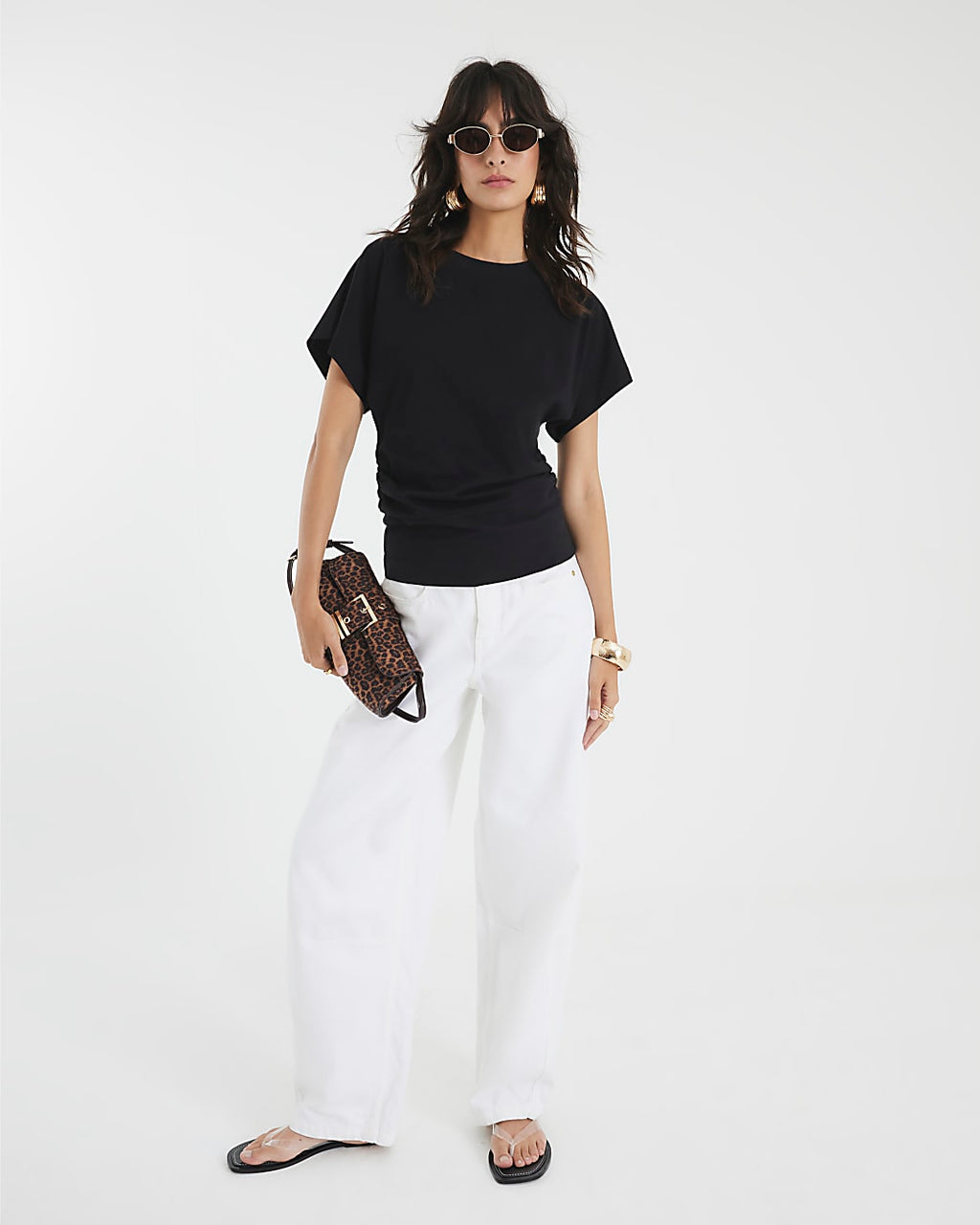 Ruched Side Kimono Sleeve T-shirt