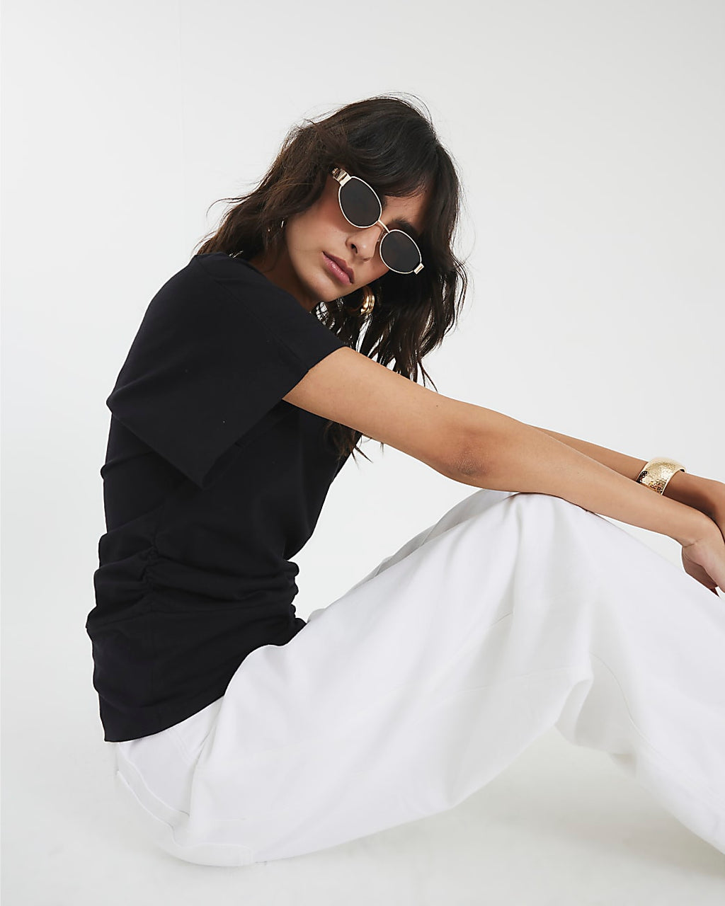 Ruched Side Kimono Sleeve T-shirt