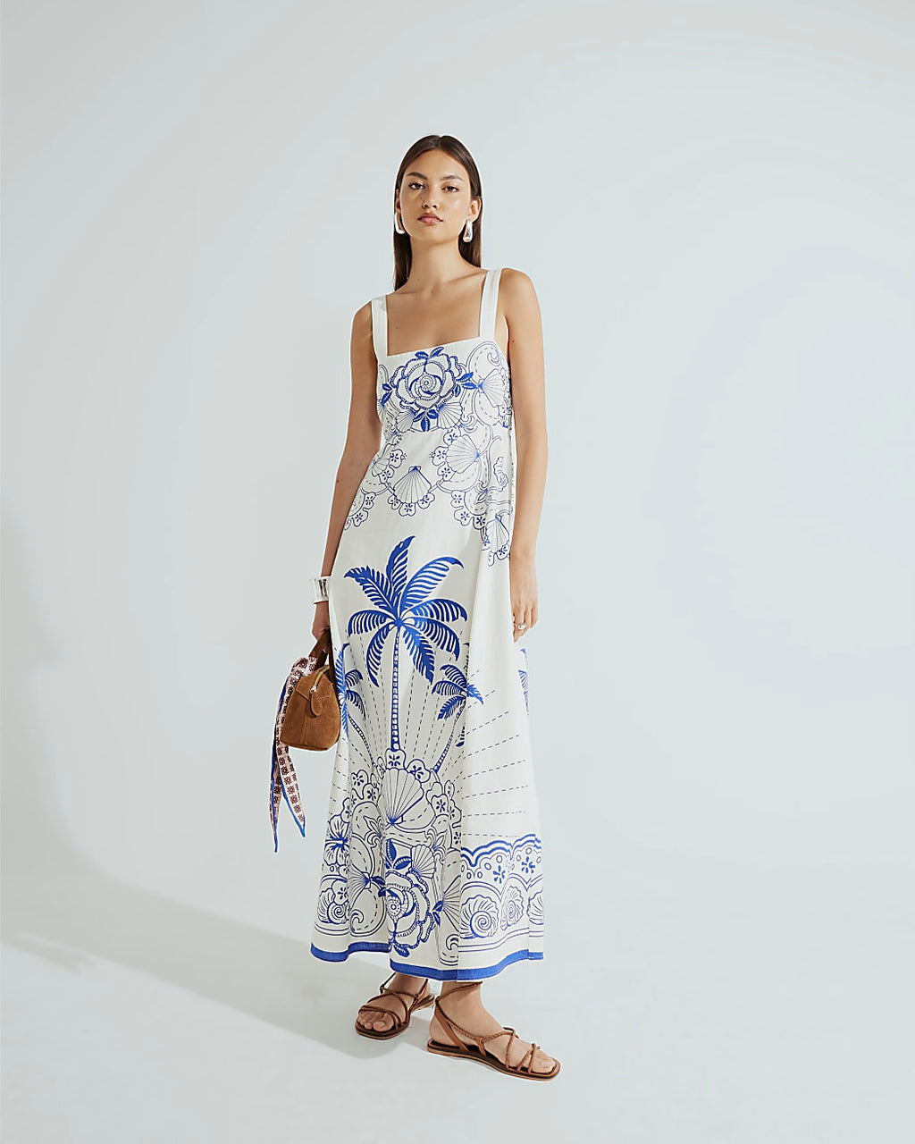 Blue Palm Print Maxi Dress