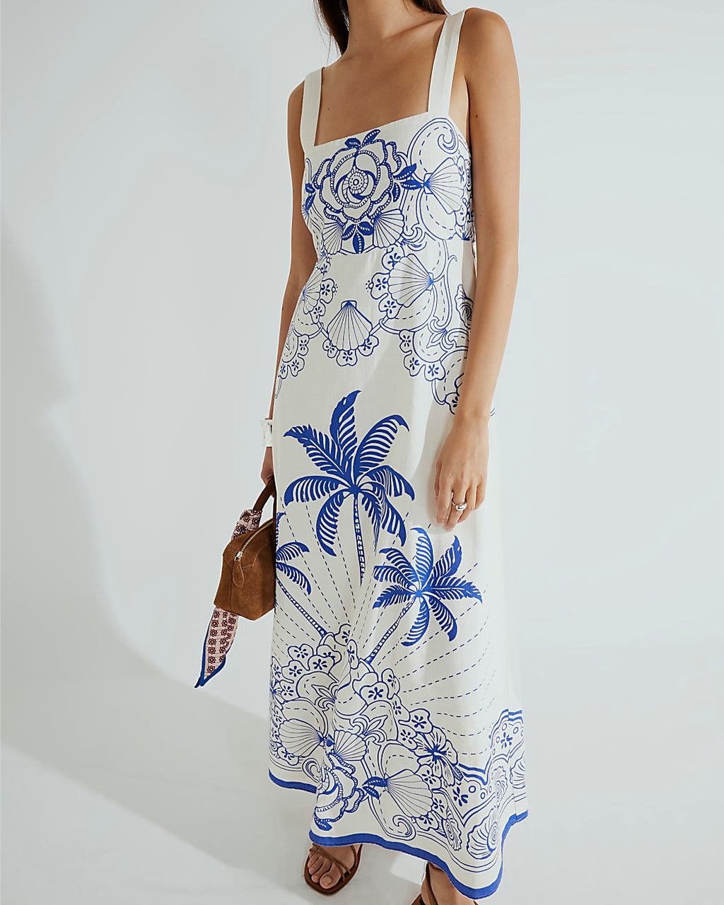 Blue Palm Print Maxi Dress