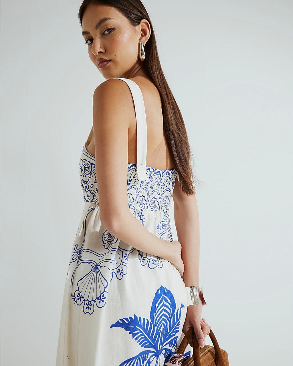 Blue Palm Print Maxi Dress