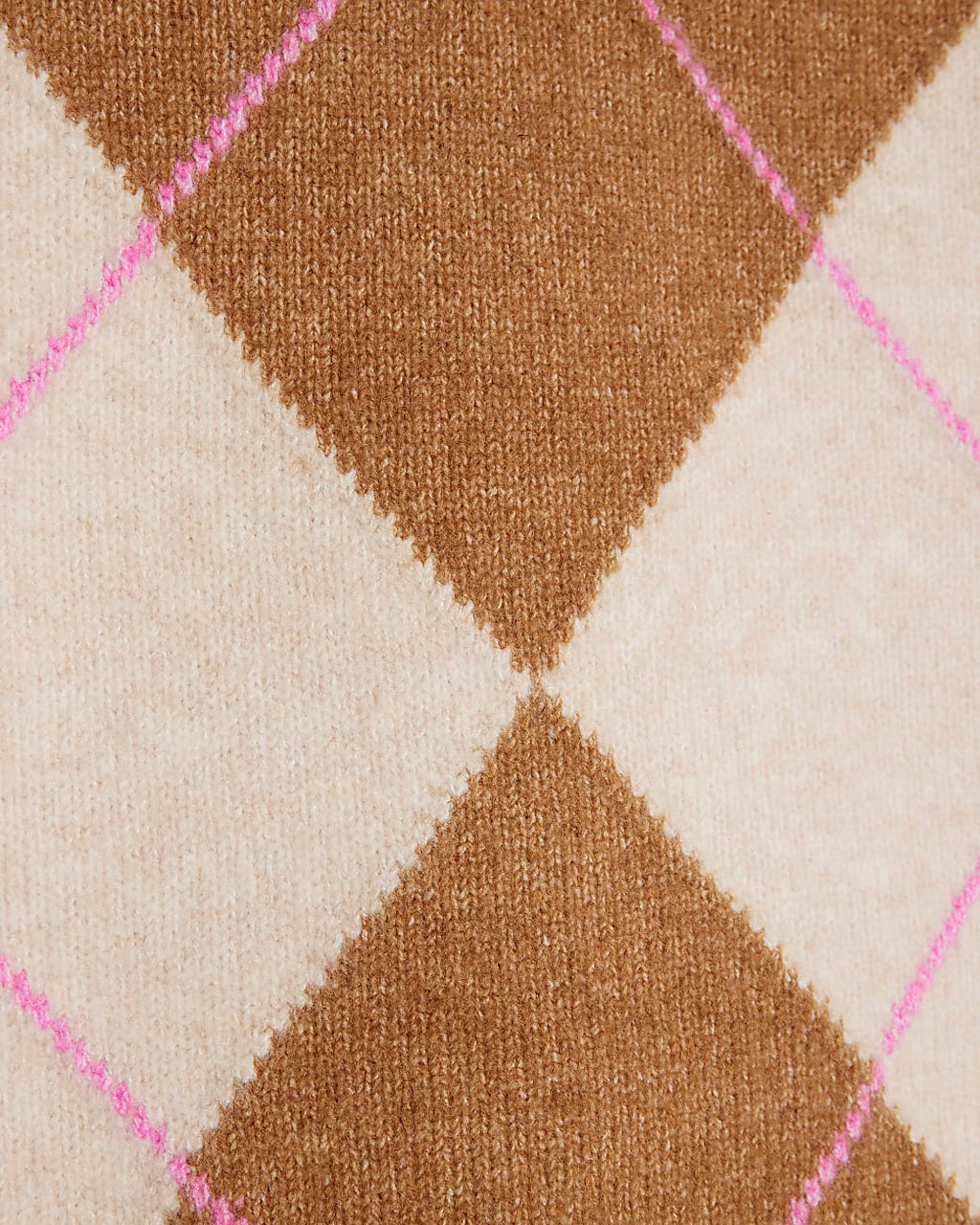Brown Argyle V Neck Knit Jumper