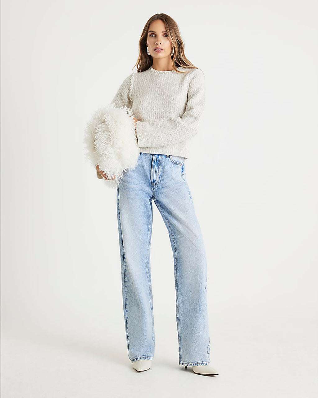 Cream Boucle Embellished Jumper