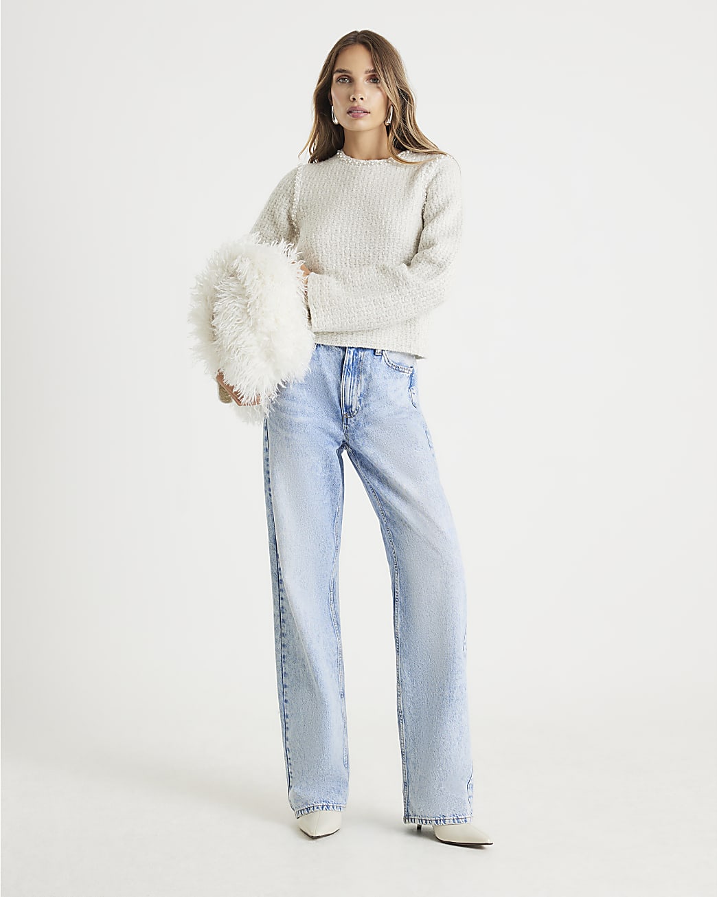 Cream Boucle Embellished Jumper