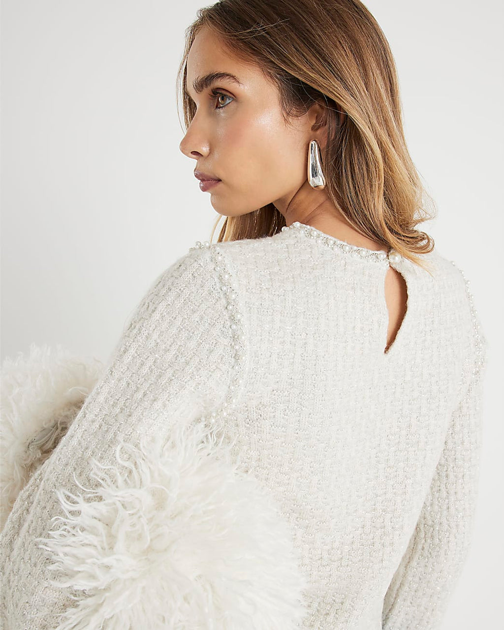 Cream Boucle Embellished Jumper