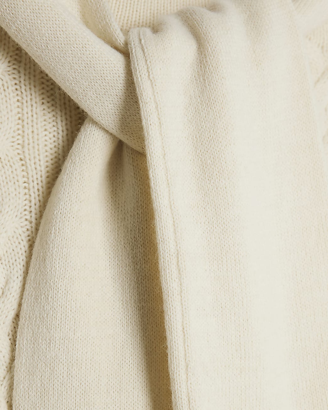 Cream Cable Knit Tie Neck Jumper