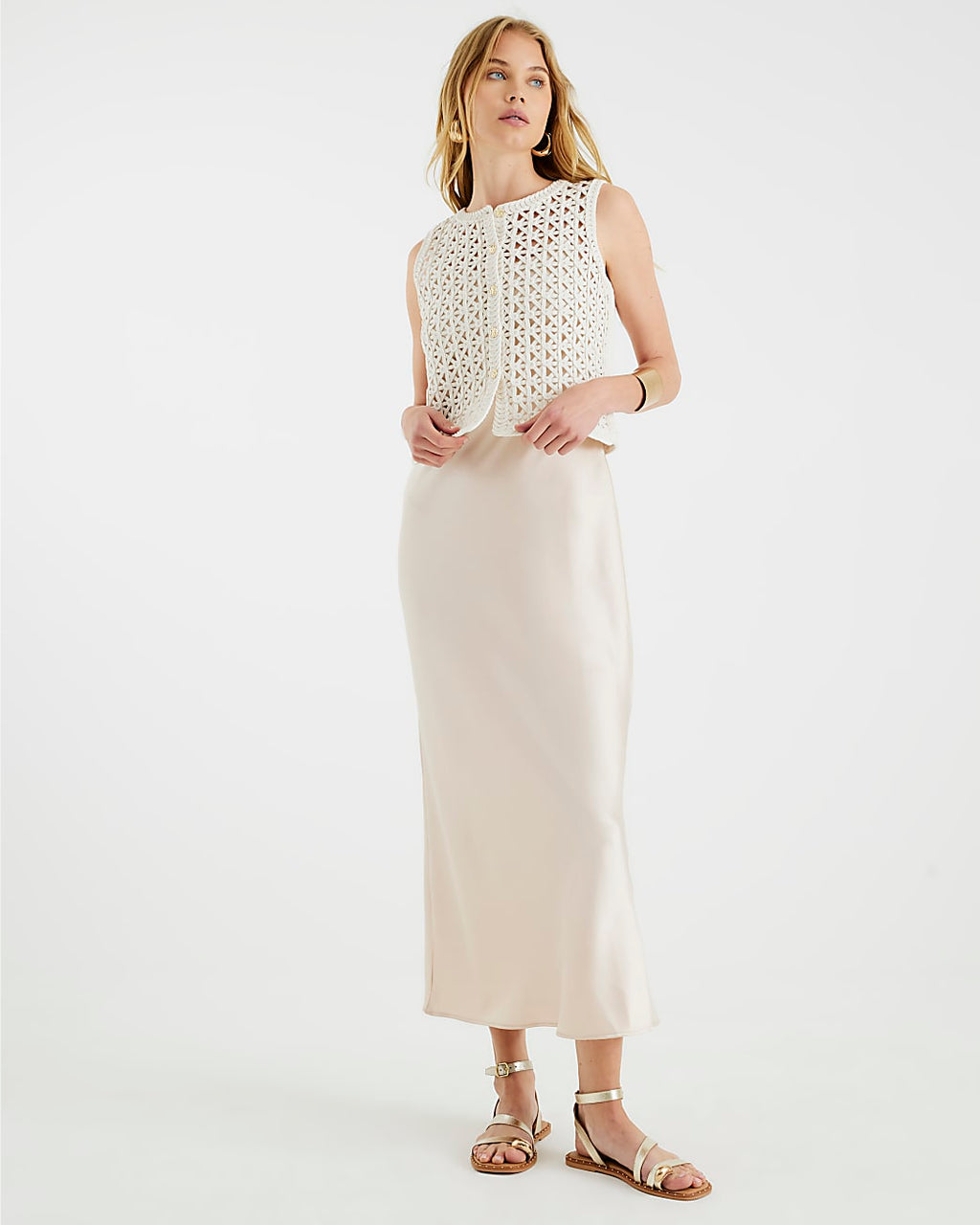Crochet Waistcoat Hybrid Midi Dress