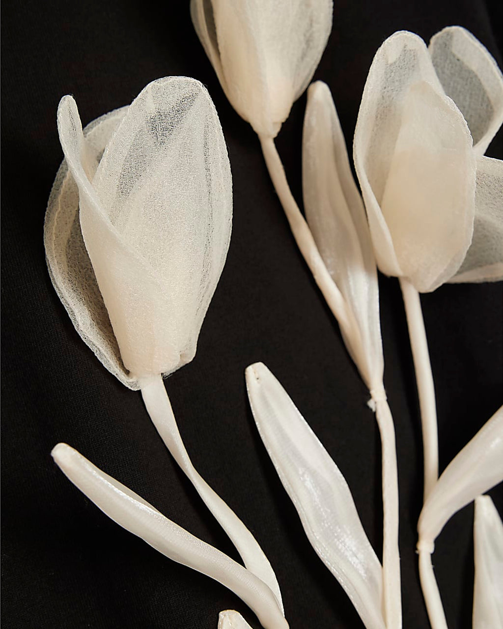 Eerie Black T.shirt with Delicate Organza Blooms