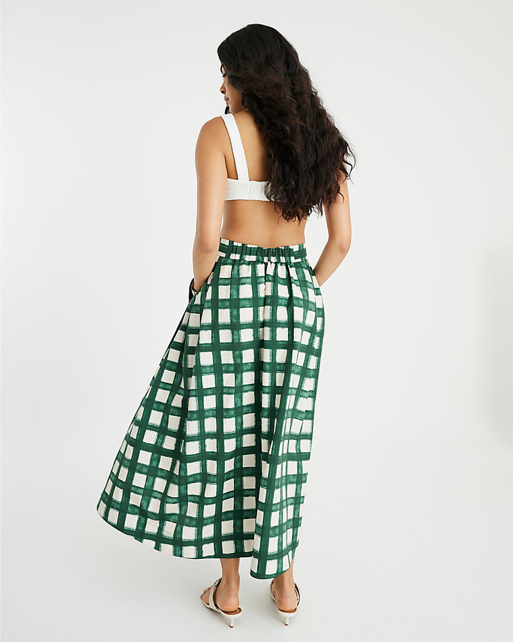 Emerald Plaid Midi Skirt