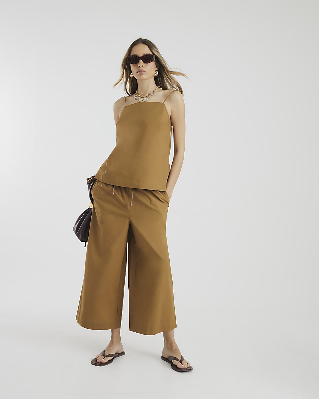 Metallic Bronze Poplin Cropped Trousers