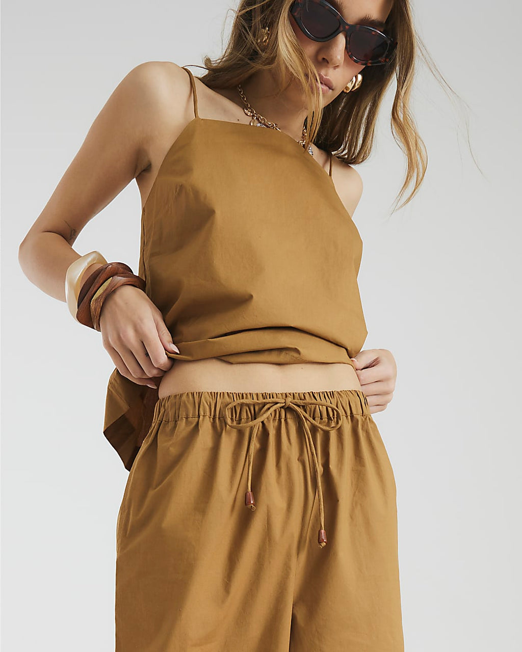 Metallic Bronze Poplin Cropped Trousers