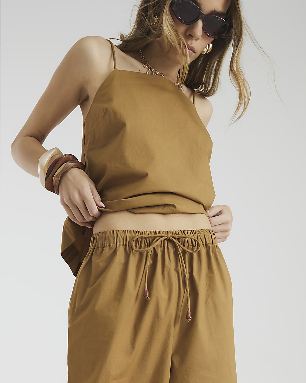 Metallic Bronze Poplin Cropped Trousers