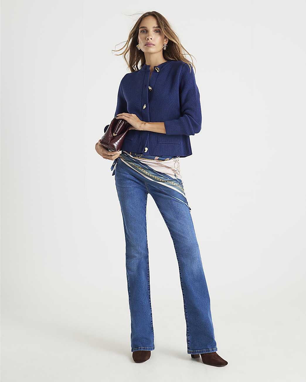 Navy Knitted Long Sleeve Cardigan