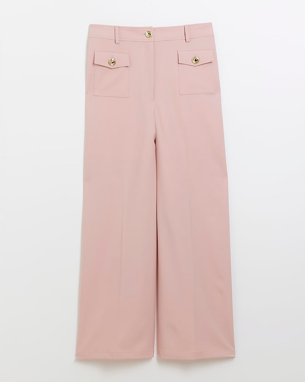 Pale Pink Button Front Straight Leg Trousers