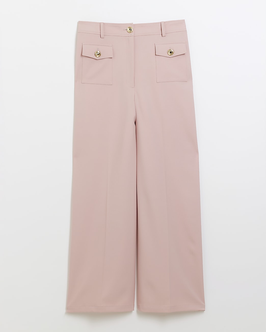 Pale Pink Button Front Straight Leg Trousers