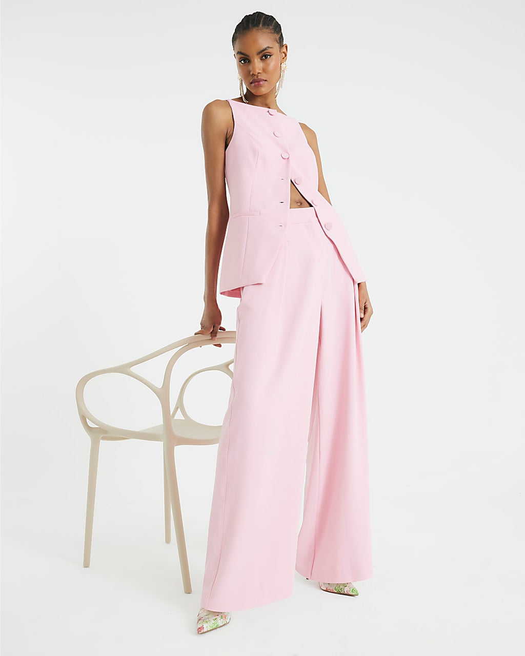 Pale Pink Wide Leg Trousers