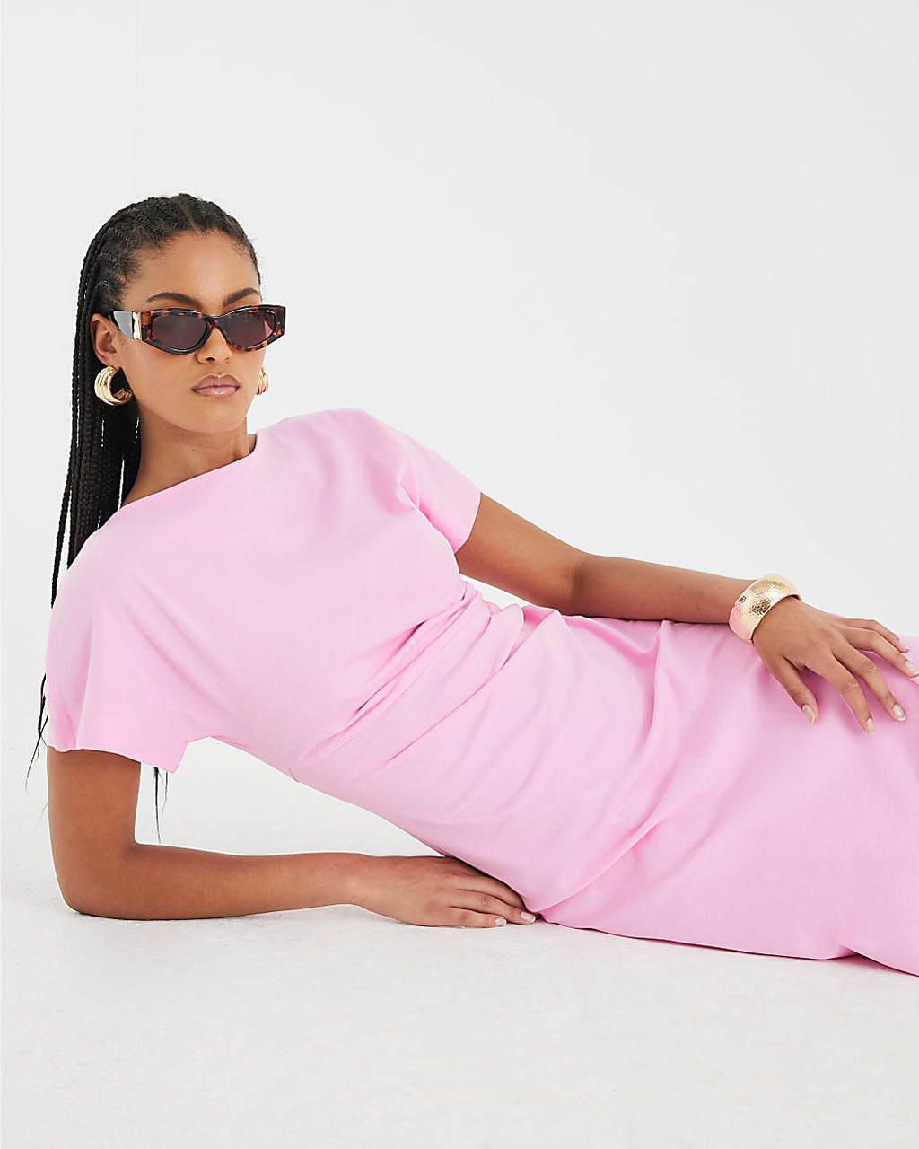 Short Sleeve Drape Side Midi Dress