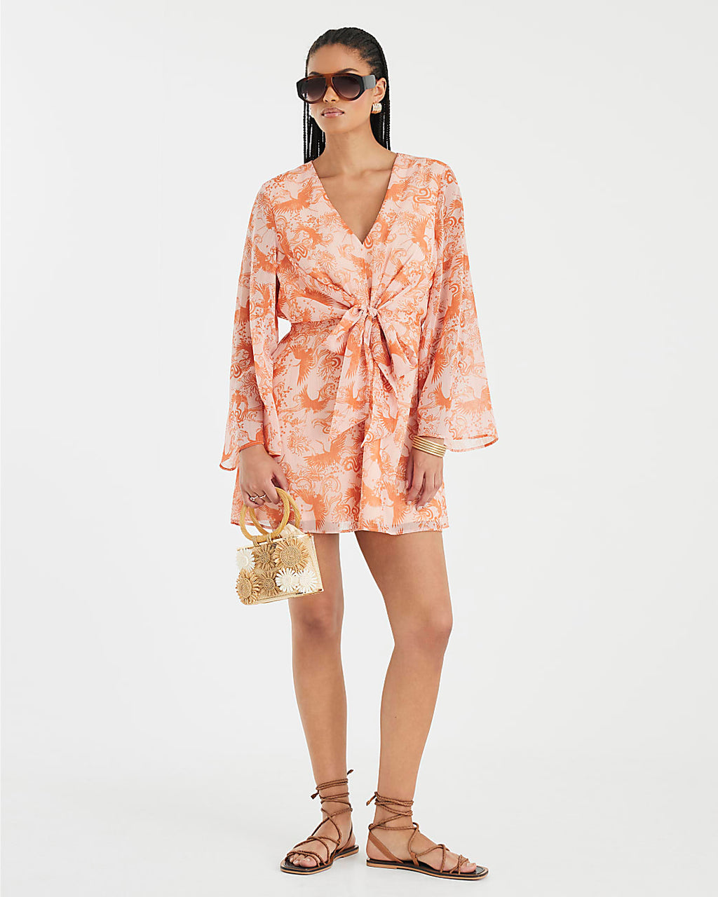 Long Sleeve Tie Front Mini Dress