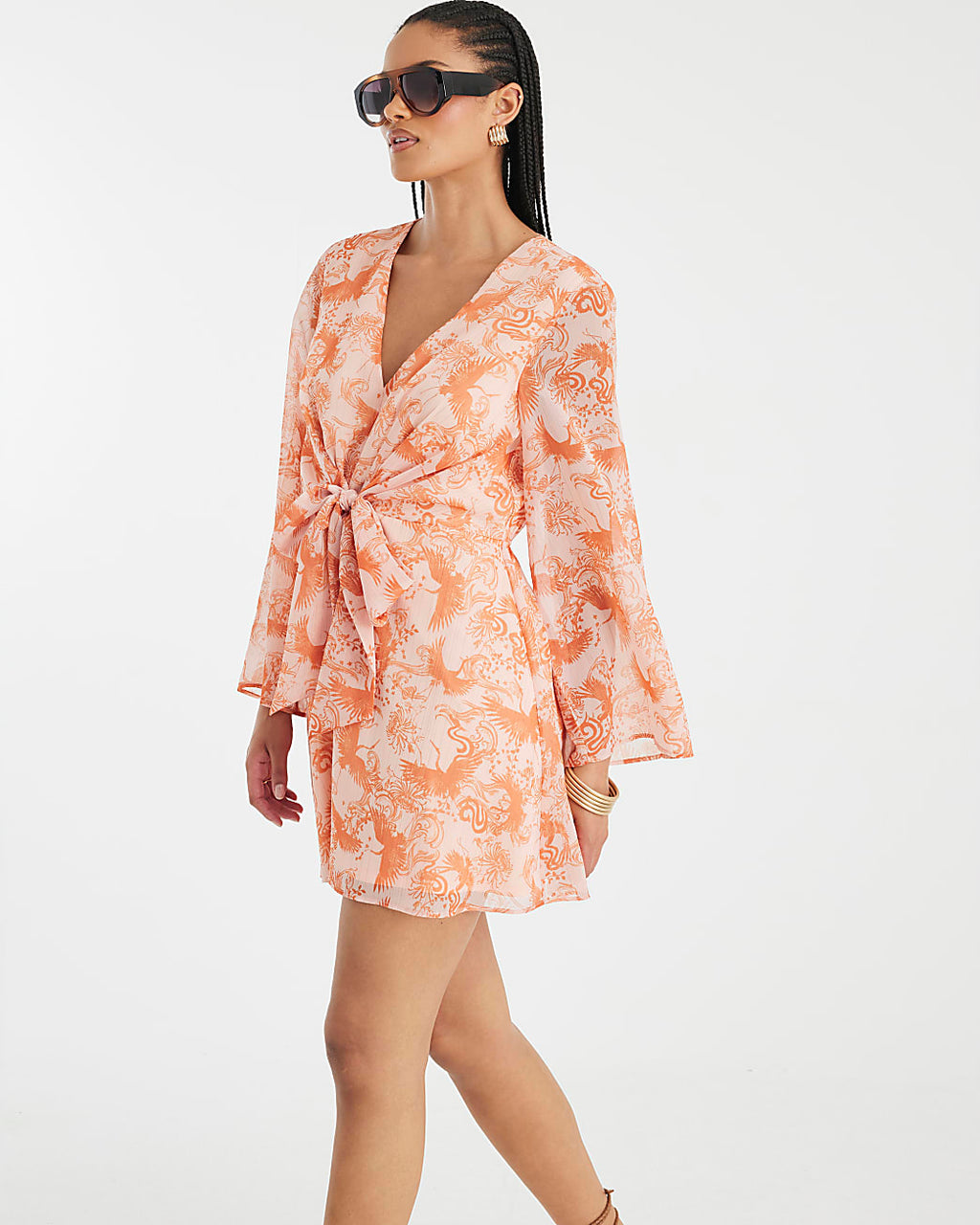 Long Sleeve Tie Front Mini Dress
